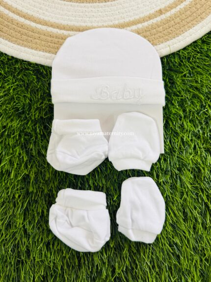 Premium Cotton Mittens Booties Cap Set