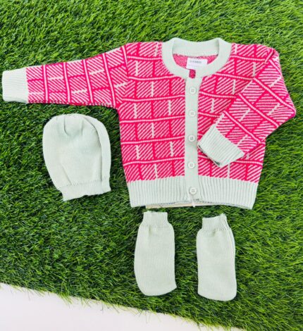 Premium Baby Sweater Set with Cardigan, Socks and Cap 3-6 Month