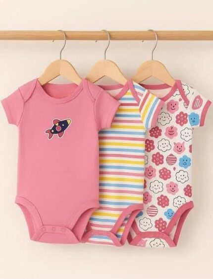 Baby Half Romper | Soft Cotton Half Sleeve Romper Pack Of 3 (3-6 Month)