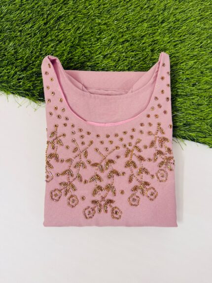 Cotton Blend Top Yok Handwork / Side slit with lining